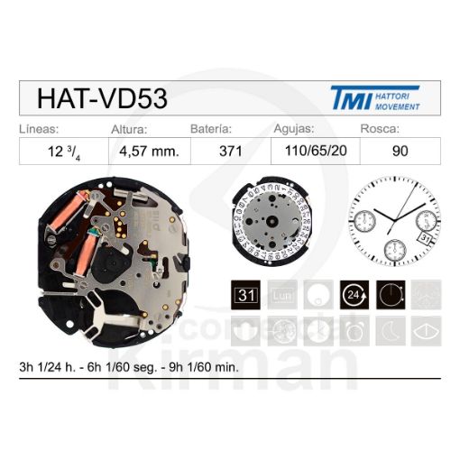 Movimiento Hattori VD53 Cronógrafo 