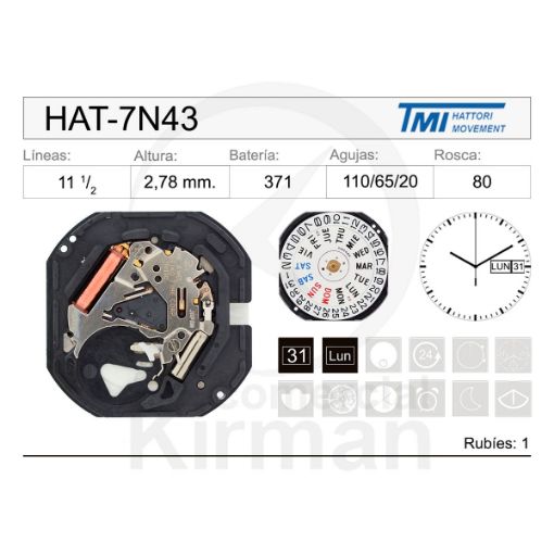 Imagen de Movimiento de pulsera Hattori 7N43