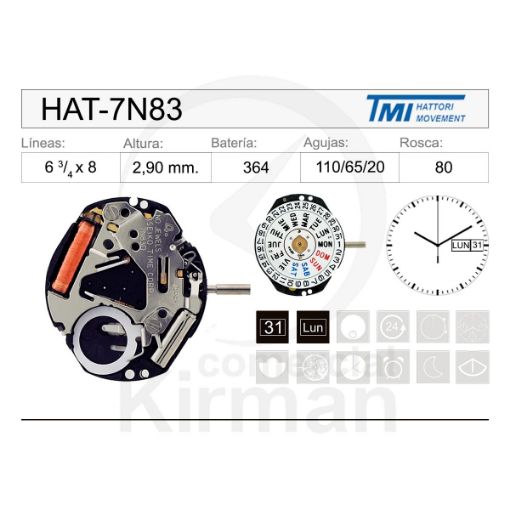 Imagen de Movimiento de pulsera Hattori 7N83