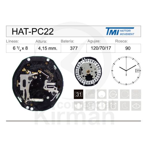 Imagen de Movimiento de pulsera Hattori PC22