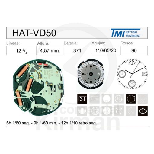 Imagen de Movimiento de pulsera Hattori VD50
