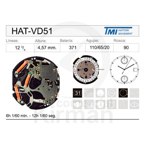 Imagen de Movimiento de pulsera Hattori VD51