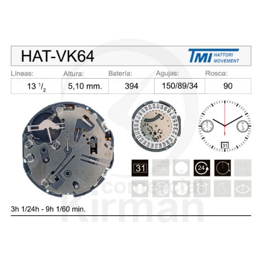 Imagen de Movimiento de pulsera  Hattori VK64