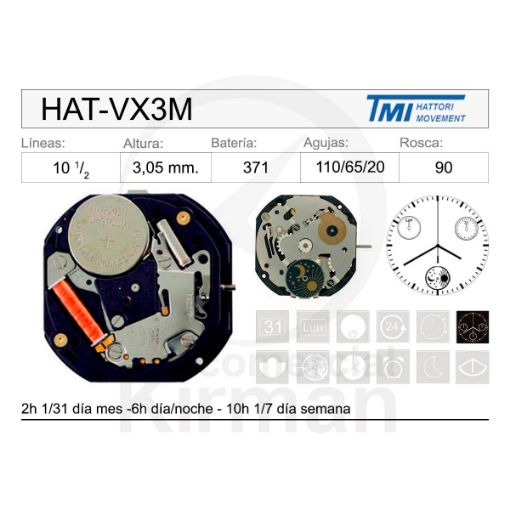 Imagen de Movimiento de pulsera Hattori VX3M