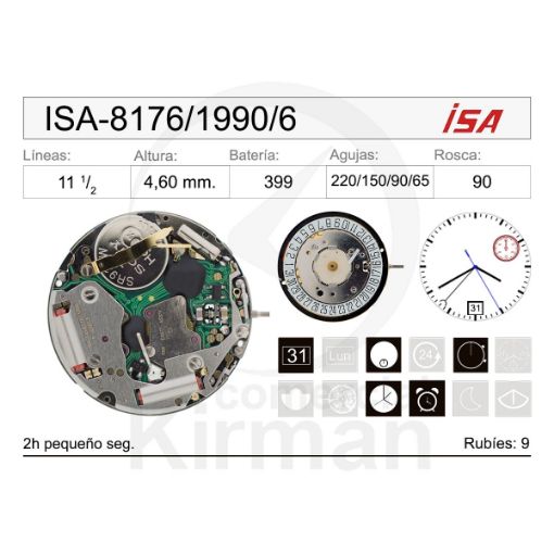 Imagen de Movimiento de pulsera Isa 8176/1990 con calendario a las 6h