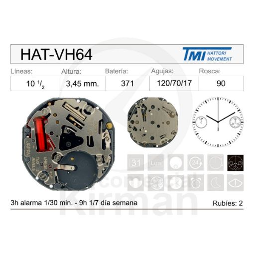 Imagen de Movimiento de pulsera Hattori VH64A