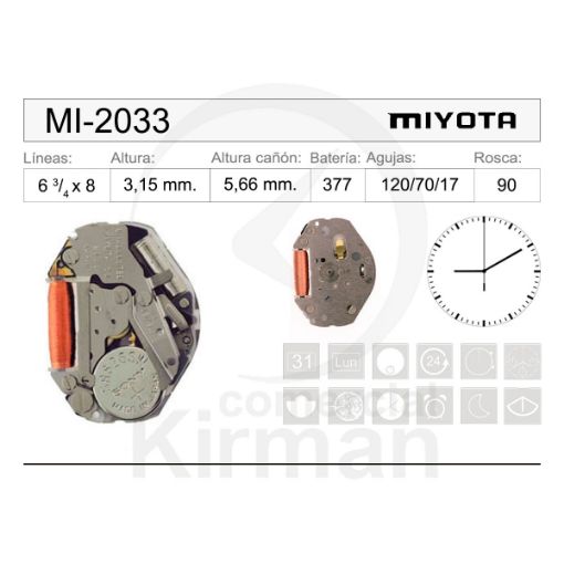 Imagen de Movimiento de pulsera de cuarzo Miyota 2033