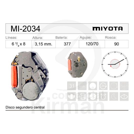 Imagen de Movimiento de pulsera de cuarzo Miyota 2034