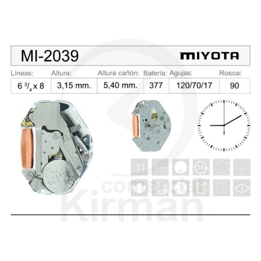 Imagen de Movimiento de pulsera de cuarzo Miyota 2039