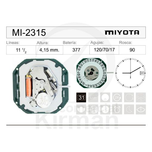  Movimiento de pulsera de cuarzo Miyota 2315