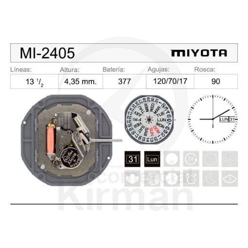 Imagen de Movimiento de pulsera de cuarzo Miyota 2405