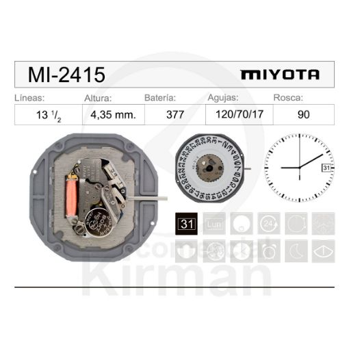 Imagen de Movimiento de pulsera de cuarzo Miyota 2415