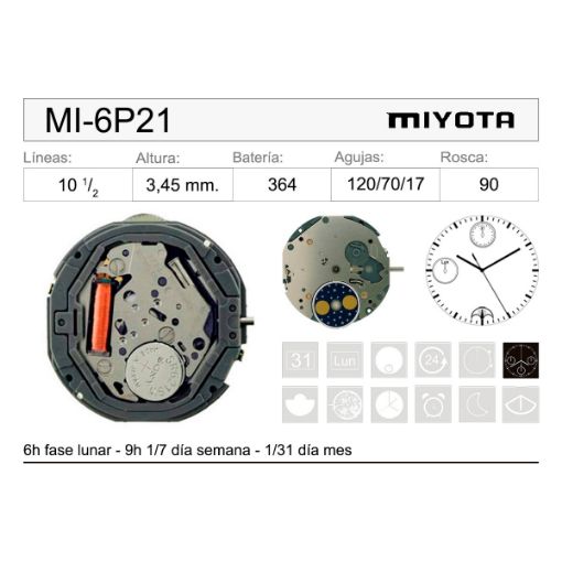 Movimiento de pulsera de cuarzo Miyota 6P21