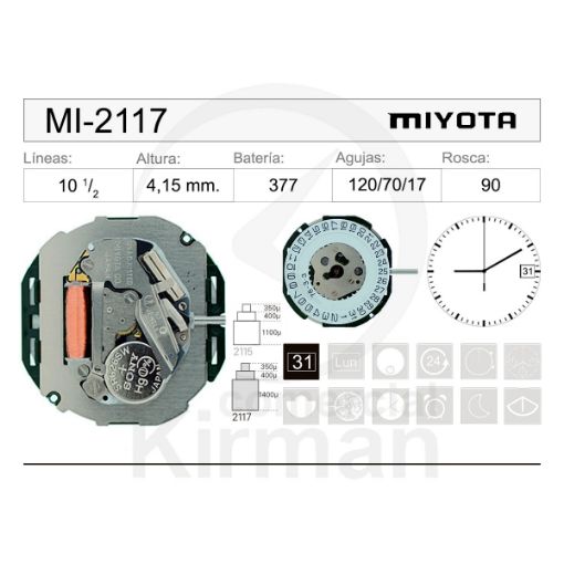 Imagen de Movimiento de pulsera de cuarzo Miyota 2117