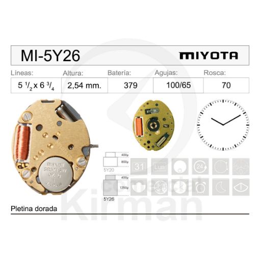 Imagen de Movimiento de pulsera de cuarzo Miyota 5Y26