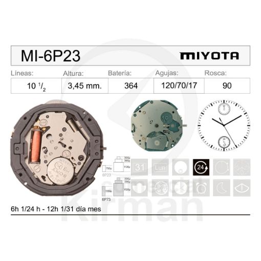Imagen de Movimiento de pulsera de cuarzo Miyota 6P23