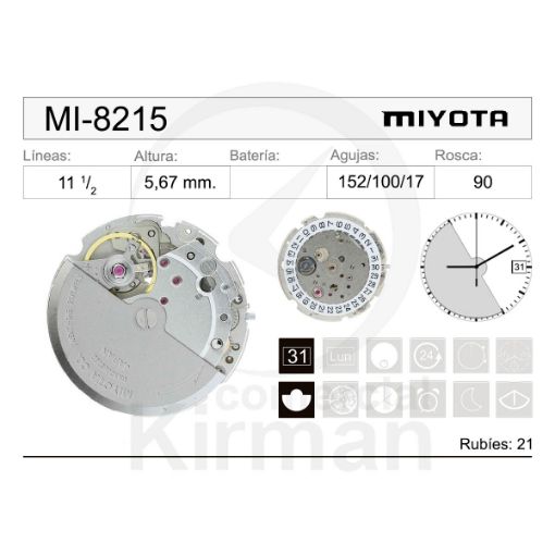 Imagen de Movimiento de pulsera mecánico automático Miyota 8215
