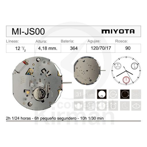 Imagen de Movimiento de pulsera de cuarzo Miyota JS00