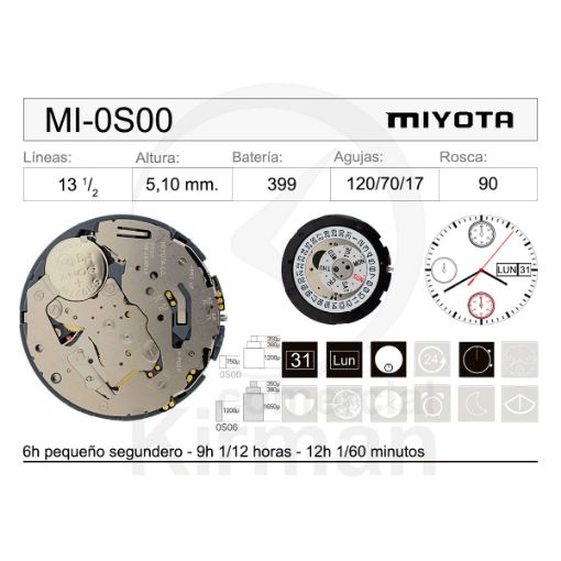 Imagen de Movimiento de pulsera de cuarzo Miyota OS00