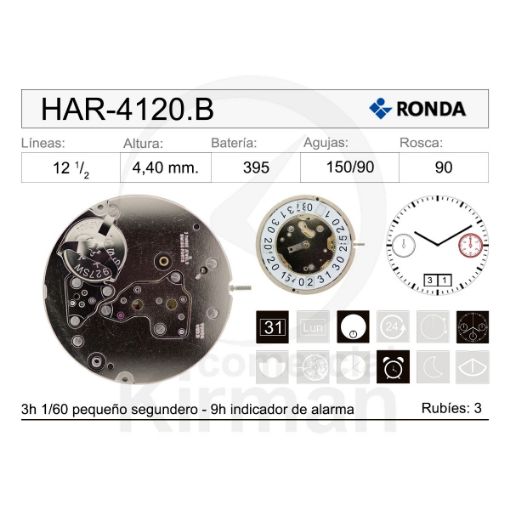Imagen de Movimiento de pulsera de cuarzo Ronda 4120.B