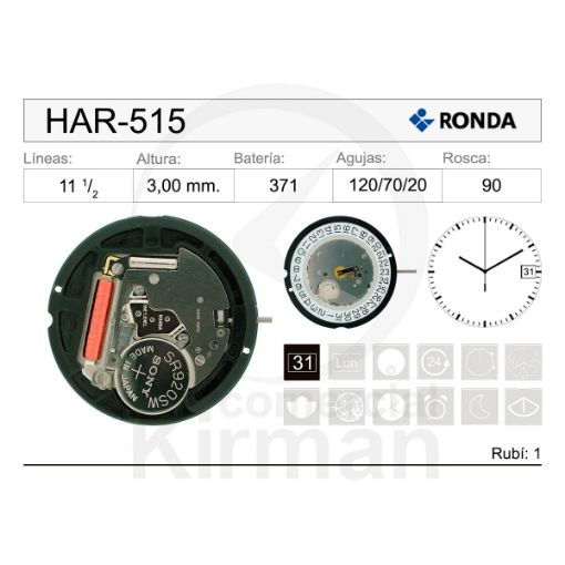 Imagen de Movimiento de pulsera de cuarzo Ronda 515