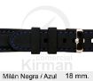 Imagen de Correa silicona Milan color negra y costura azul 18 mm