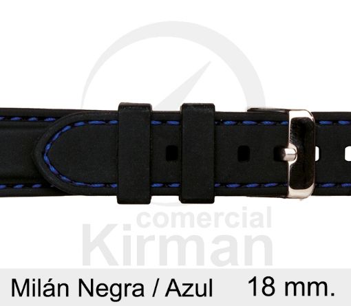 Imagen de Correa silicona Milan color negra y costura azul 18 mm