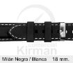 Imagen de Correa silicona Milan color negra y costura blanca 18 mm