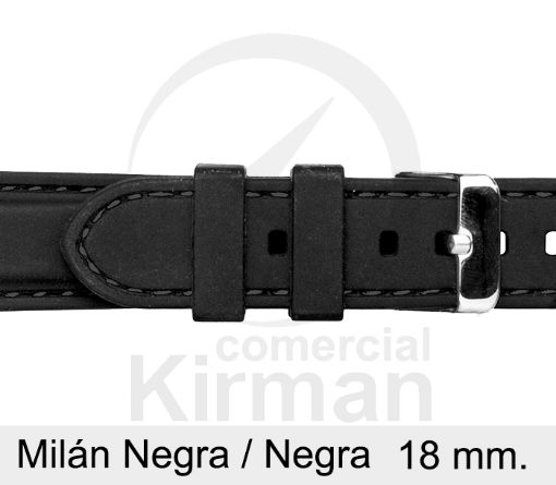 Imagen de Correa silicona Milan color negra y costura negra 18 mm