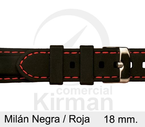 Imagen de Correa silicona Milan color negra y costura roja 18 mm