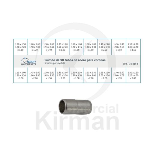 Imagen de Surtido 90 tubos de acero para coronas Ø1.50, 1.60, 1.80, 2.00 y 2,50mm
