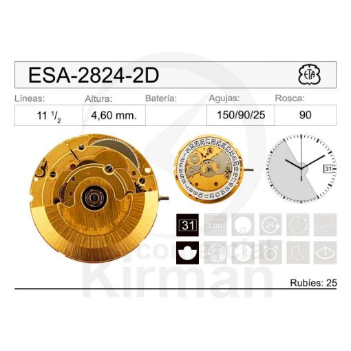 Imagen de Movimiento de pulsera mecánico automático ETA-2824-2