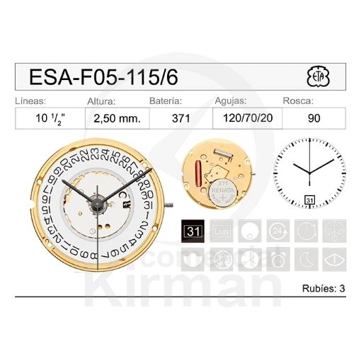 Imagen de Movimiento de pulsera ETA-F05-115 CAL. 6H