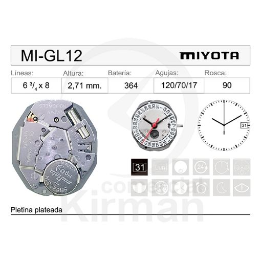 Imagen de Movimiento de pulsera Miyota GL12