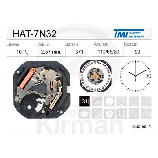 Imagen de Movimiento de pulsera Hattori 7N32