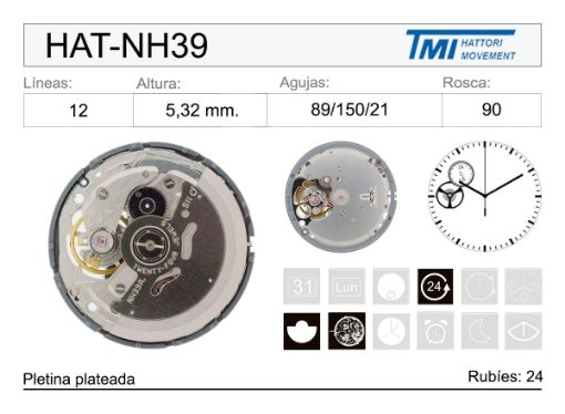 Imagen de Movimiento de pulsera Hattori NH39