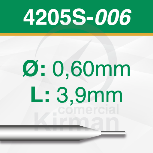 Imagen de Pack 2 Brocas cortas de carburo de tungsteno (4205S)  Ø:0.60mm y L: 3.9mm