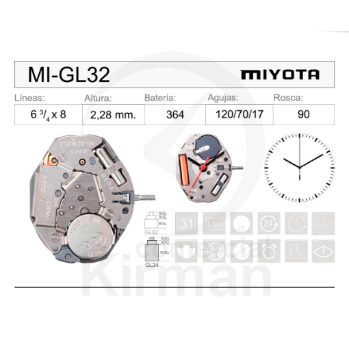 Imagen de Movimiento de pulsera Miyota GL32