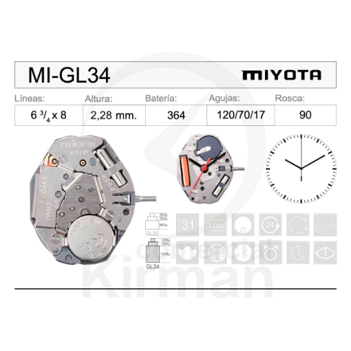 Imagen de Movimiento de pulsera Miyota GL34