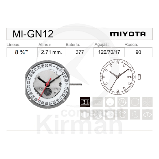 Imagen de Movimiento de pulsera Miyota GN12