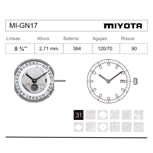 Imagen de Movimiento de pulsera Miyota GN17