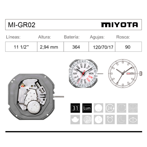 Movimiento del pulsera MIYOTA GR02