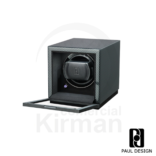 Watch Winder Paul Design Gentlemen 1D acabado carbón, cargador compacto para reloj automático deportivo.