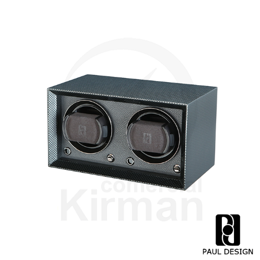 Watch Winder doble Paul Design Gentlemen 2 acabado carbono para carga de dos relojes automáticos.