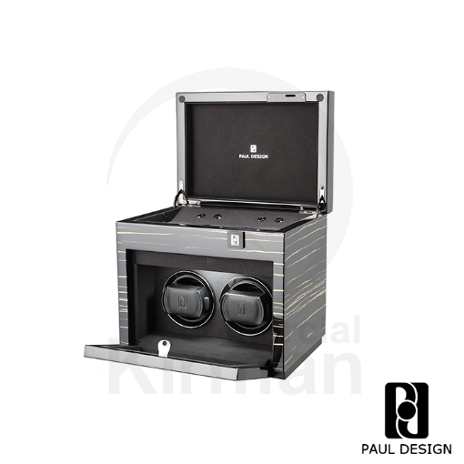 Caja rítmica Paul Design Gentlemen 2+3 negro con líneas horizontales, diseño moderno para 5 relojes.