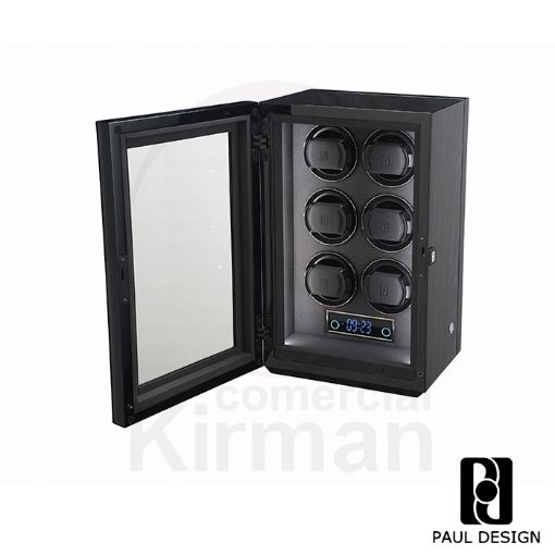 Caja rítmica sextuple Paul Design Gentlemen 6 negro para carga de seis relojes automáticos.
