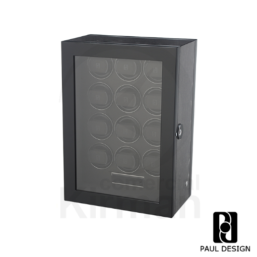 Caja rítmica profesional Paul Design Gentlemen 12 negro para carga de doce relojes automáticos.