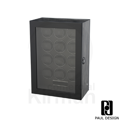 Caja rítmica profesional Paul Design Gentlemen 12 negro para carga de doce relojes automáticos.