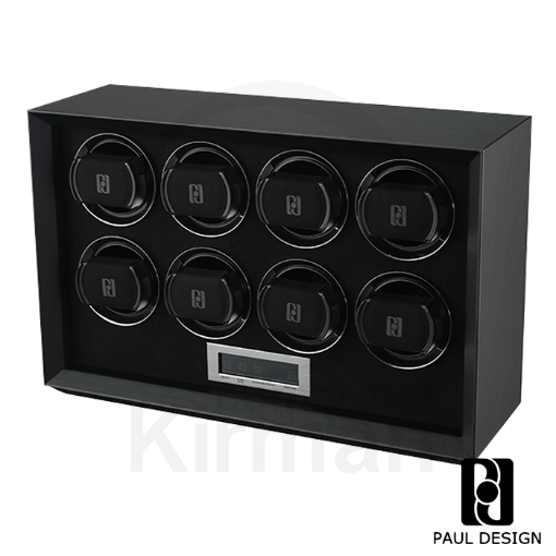 Caja rítmica óctuple Paul Design Petite 8 negro, diseño ultra compacto para ocho relojes automáticos.
