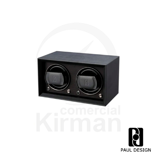 Caja rítmica doble Paul Design Petite 2 en piel negra, diseño ultra compacto para dos relojes.